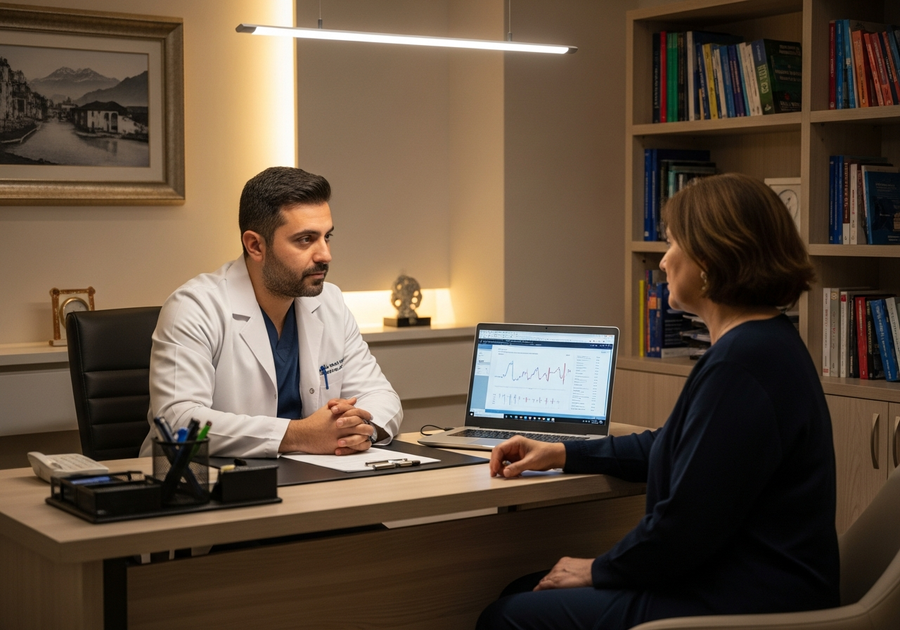 Bariatrik cerrahi ve GLP-1 ilaçlarını birlikte değerlendiren doktor ile hasta konsültasyonu